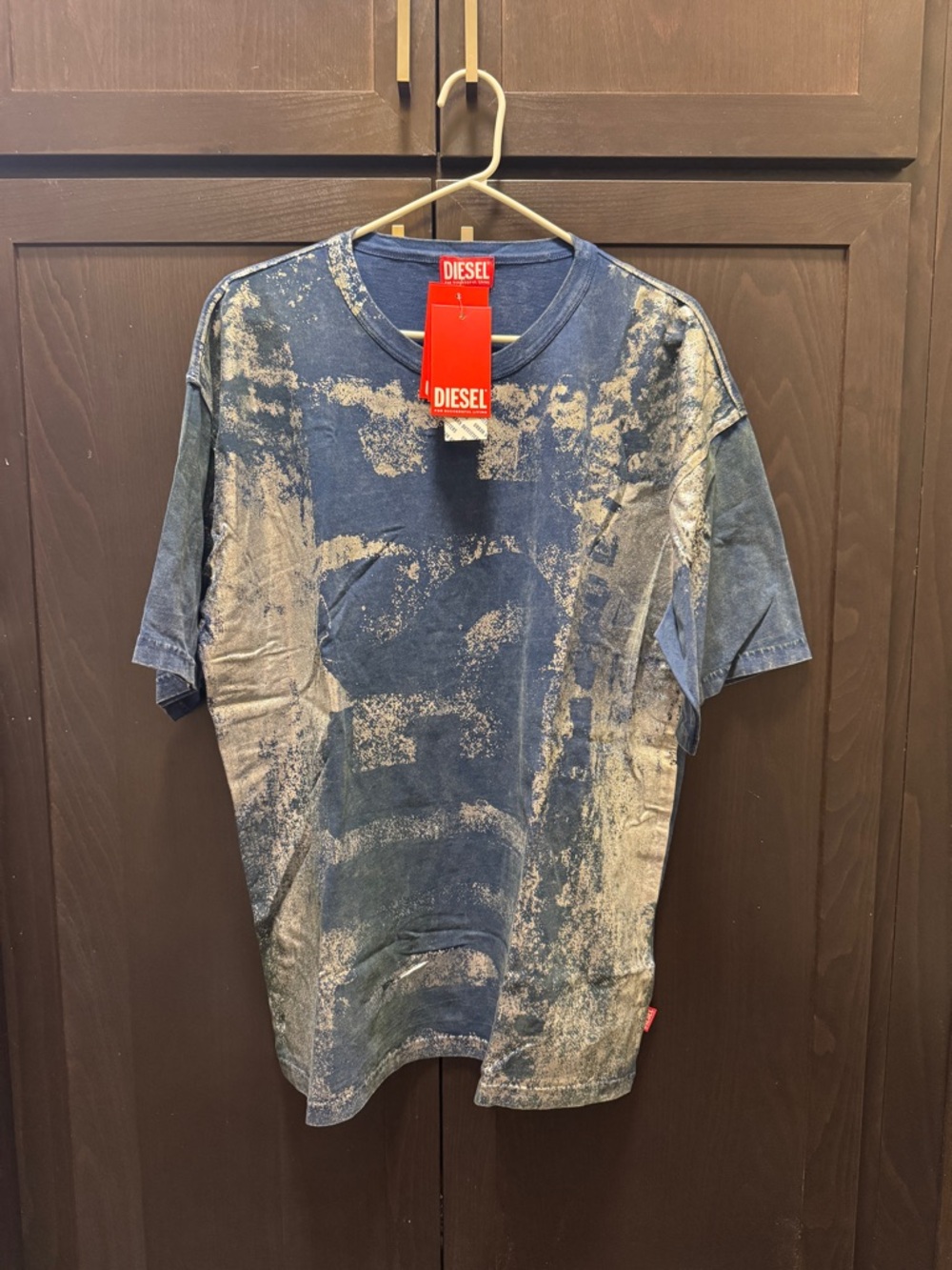 DIESEL Men’s Navy Blue Bleached-Effect Graphic Tee